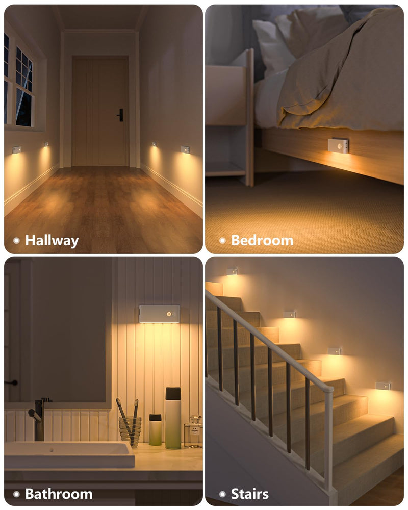 [AUSTRALIA] - WILLED Motion Sensor Night Light, Rechargeable Stair Lights Indoor, Warm White Motion Sensor Light Indoor, Battery Operated Night Light for Hallway, Stairway, Bathroom, Bedroom, Kitchen, 6 Pack 
