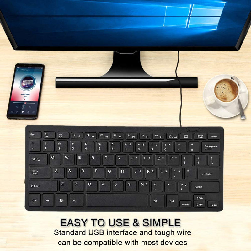 Mini Wired Keyboard,Ultra Thin Full Size USB Wire Corded Keyboard,Portable 78 Keys USB Multimedia Game Office Keyboard, Suitable for PC, Computer, Apple Mac, Laptop, Windows (Black) Black