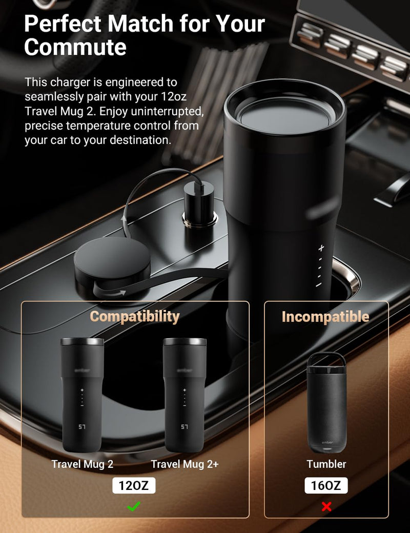 Smart Car Charger Coaster Cord Compatible with EMB Temperature Control Mug | Charging Coaster Compatible with EMB Mug 1/2, Car Charger Power Adapter Cord
