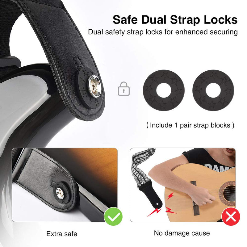 LEKATO Bass Guitar Straps for Electric Guitar & Bass 3" Wide Bass Strap Padded Guitar Straps Adjustable Length from 45" to 55" Bass Guitar Strap with Pick Holder 2 Safety Strap Locks & 6 Picks Regular(45"-55") Black