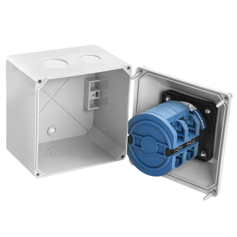 [AUSTRALIA] - Heschen Universal Rotary Cam Selector Changeover Switch, SZW26-63/D202.2D, 660V 63A, ON-Off-ON, 3 Position 2 Phase 8 Terminals, with Master Switch Exterior Box, Gray 