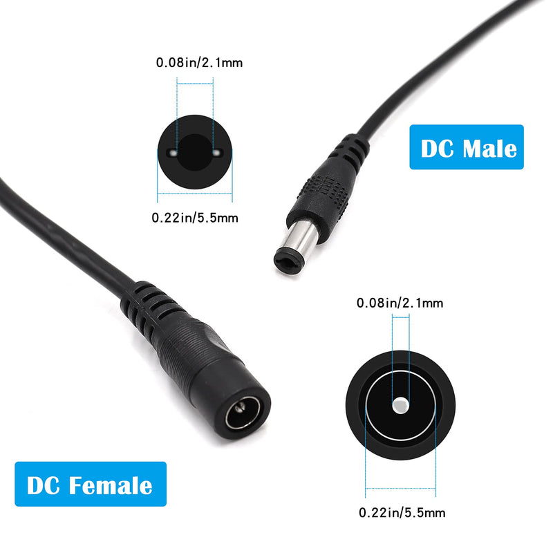 2PCS 33FT(10m) 12V DC Extension Cable,5.5mm x 2.1mm DC Power Adapter Extension Cord Black for Printers/CCTV Security Camera/Routers H-M-028 33ft Power Extension Cable