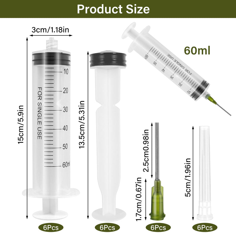 60 ml Plastic Syringe, Pack of 6 Syringes with Needle, Reusable Dosing Syringe, Syringe with 6 Needle Caps, Syringes for Scientific Laboratories, Measuring Liquids Industry