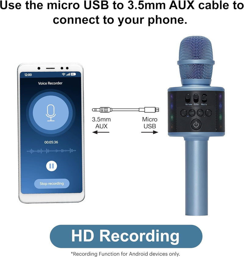Core Innovations Wireless Bluetooth Karaoke Microphone with Built-in Speakers + HD Recording, Portable Handheld Mic | Blue