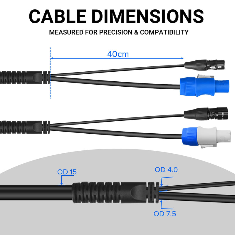 SMALL-EYE 3 Pin DMX & Power Con Combo Link Cable 10 ft – 14AWG Power Control DMX Male to Female Cord for Lighting Fixtures 10 Feet