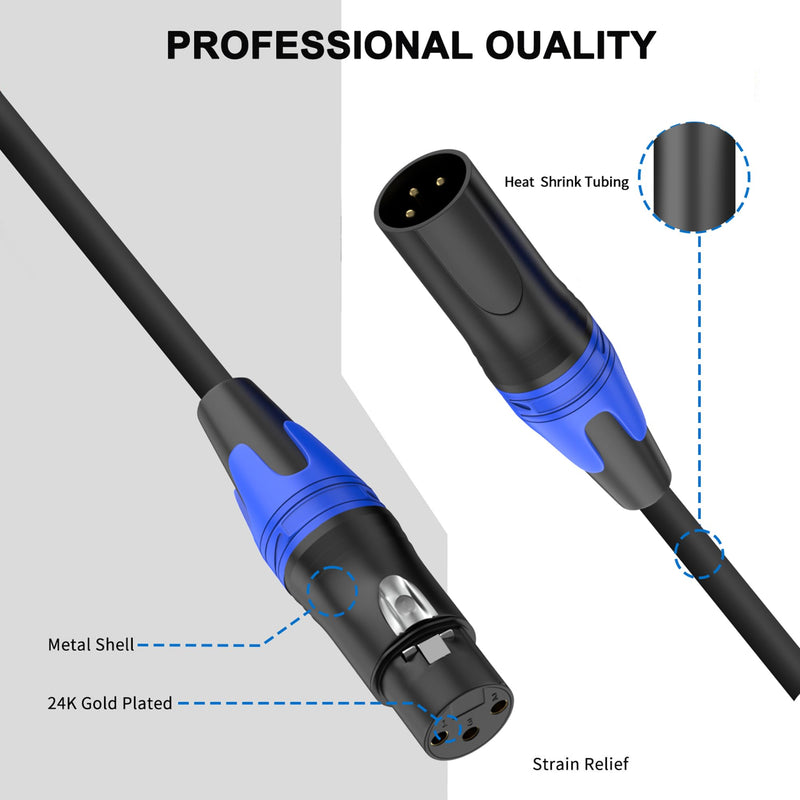 2 Pack, 25 FT XLR Male to Female Cable Professional Balanced Microphone Lead XLR Male to Female Cables, Extension Mic Cable Cord Black 2 Pack