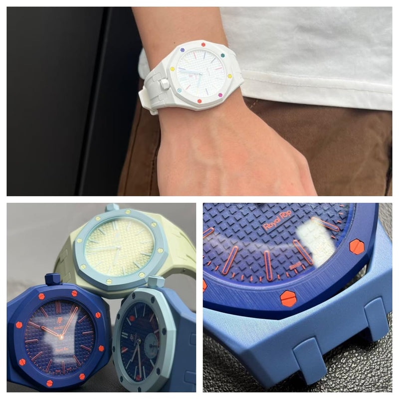 Integrated Bioceramic Watch Case and Silicone Strap Kit Compatible with AP x Swatch Royal Pop Series, One-Piece Replacement Case Band Set with Stainless Steel Folding Clasp, Watch Not Included 3H Deep Pink