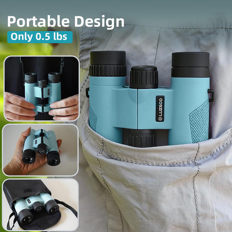[AUSTRALIA] - 10x25 HD Binoculars for Kids & Adults – Lightweight Blue Mini Binoculars with 10X Magnification, FMC Lenses & Easy Focus, Portable Binoculars for Children and Adults, Travel, Bird Watching, Hiking 