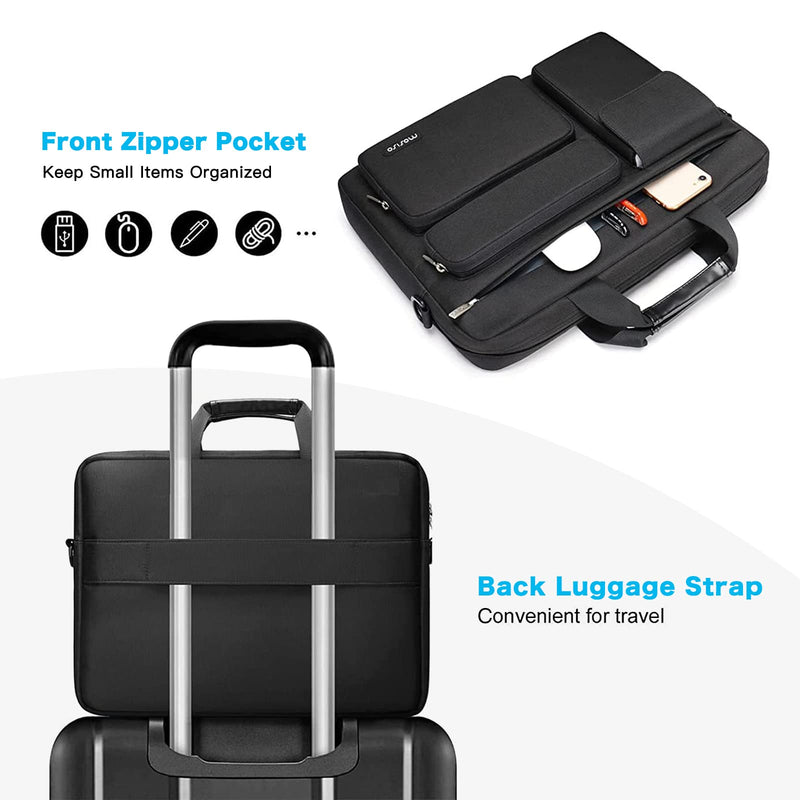 MOSISO Laptop Shoulder Bag Compatible with MacBook Air 15 inch M3 M2 2024 2023/Pro 16 M3 M2 M1 2024-2019,15-15.6 inch Notebook with 2 Raised&1 Flapover&1 Horizontal Pocket&Handle&Belt, Black 16 inch