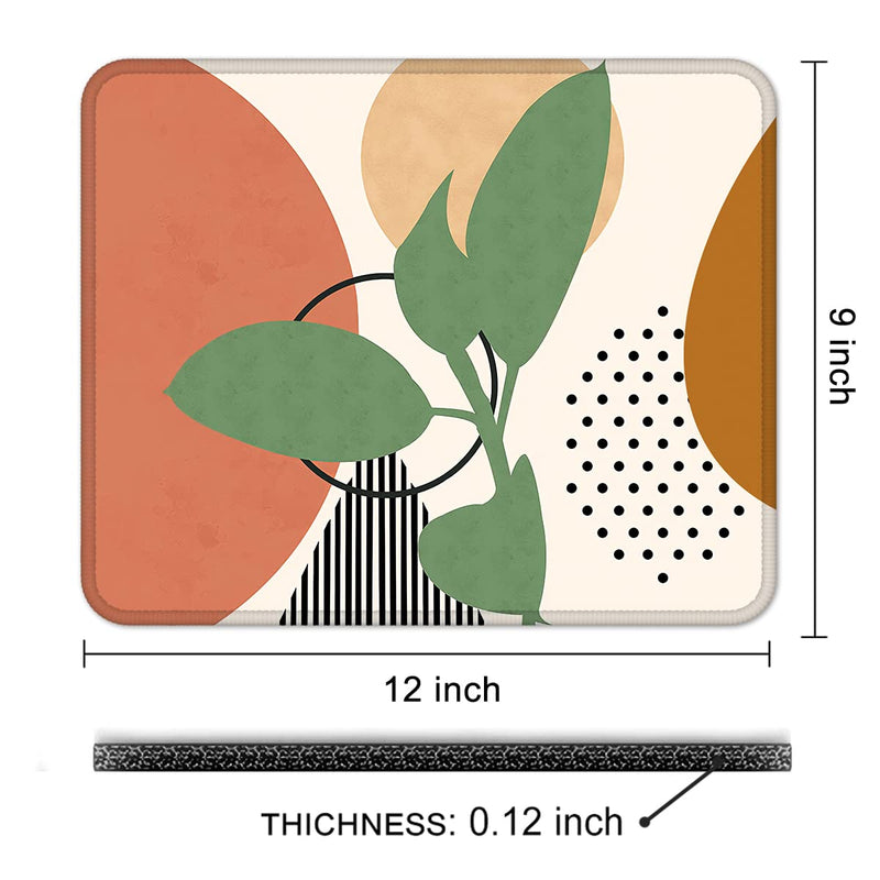 Auhoahsil Mouse Pad, Square Boho Anti-Slip Rubber Mousepad with Durable Stitched Edges for Gaming Work Office Laptop Computer Women Men Kids, Cute Custom Pattern, 12" x 9", Modern Abstract Art Leaves