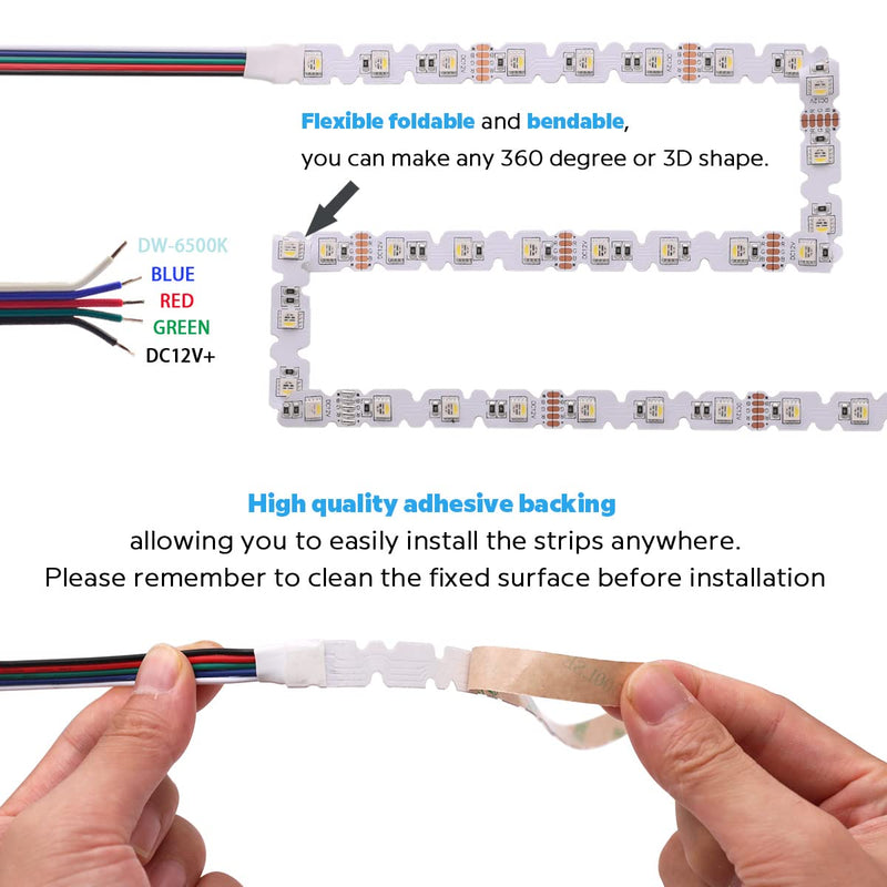 [AUSTRALIA] - 12V 4in1 RGBW LED Strip Lights 360° Bending S Shape RGB+6000K Daylight 16.4ft 240LEDs Dimmable RGBW Color Changing LED Light Strips for DIY Letters Irregular Lighting (RGB+6000K) 