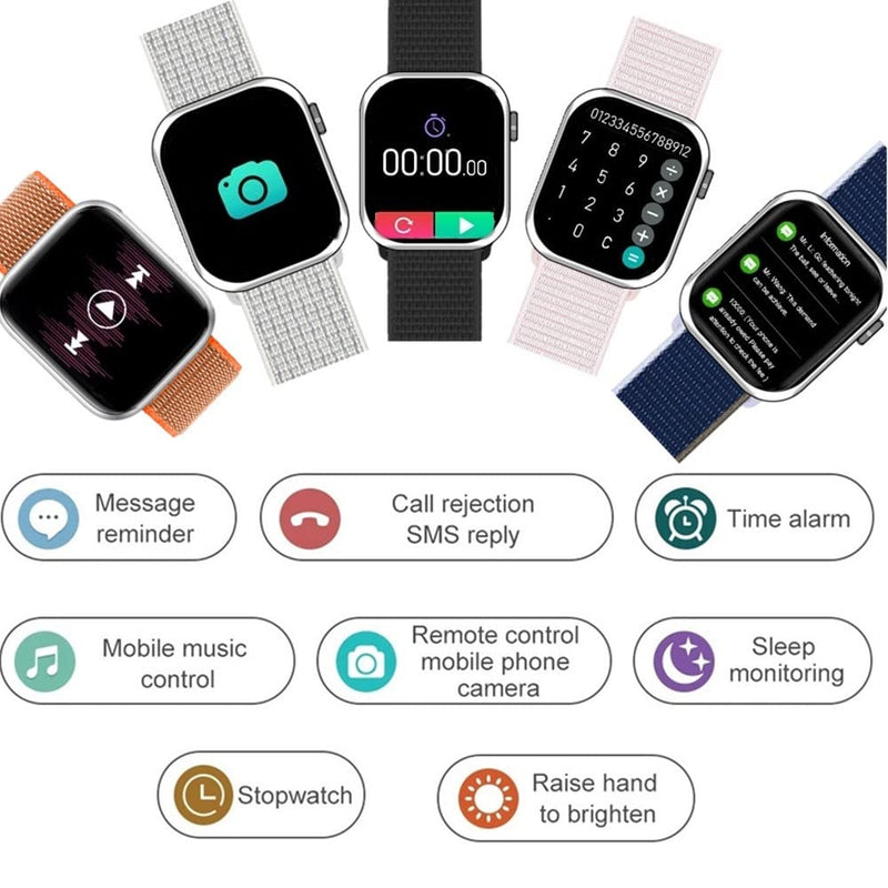 Smart Watch for Men Women for Android iOS Phones Compatible with iPhone, Full Touch Screen Fitness Tracker with Call/SMS/Heart Rate/Blood Oxygen Monitor/Pedometer/Nylon Sport Bands (Black) Black