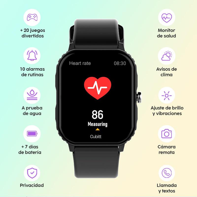 Cubitt Teens Smartwatch, 1.85” Touchscreen Fitness Tracker – Obsidian Black | For Ages 11–14, 6 Sport Modes, HR & Sleep Monitor, Built-in Games, Parental Lock, IP68 Water Resistance, 7-Day Battery