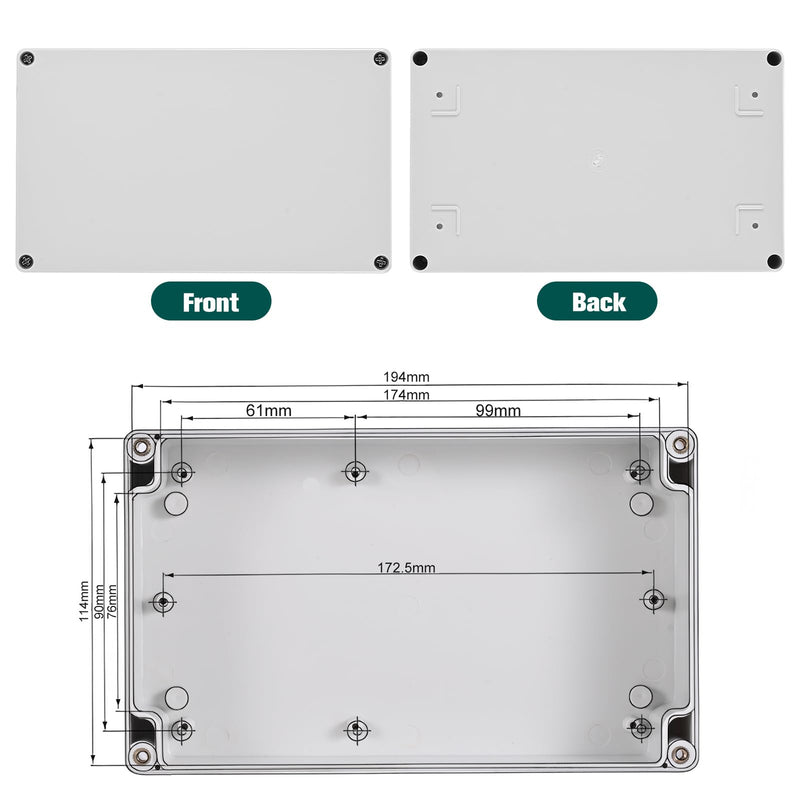 Terminal Box Waterproof IP65, Distribution Box Surface-Mounted, Junction Box Surface-Mounted, Protective Box Cable Outdoor Waterproof, Junction Box Waterproof, Plastic Housing Terminal Box, 20 x 12 x