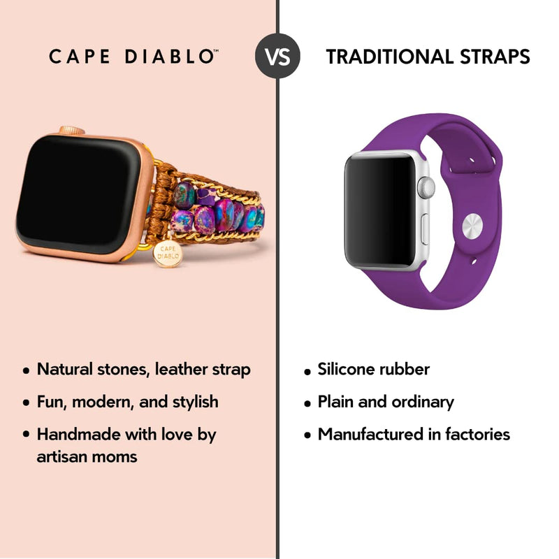 Cape Diablo Compatible with Apple Watch Band 49mm 45mm 41mm 44mm 42mm 40mm 38mm Boho Handmade Watch Strap for Women for iWatch SE/Ultra Series 9 8 7 6 5 4 3 2 Moonlight Jasper