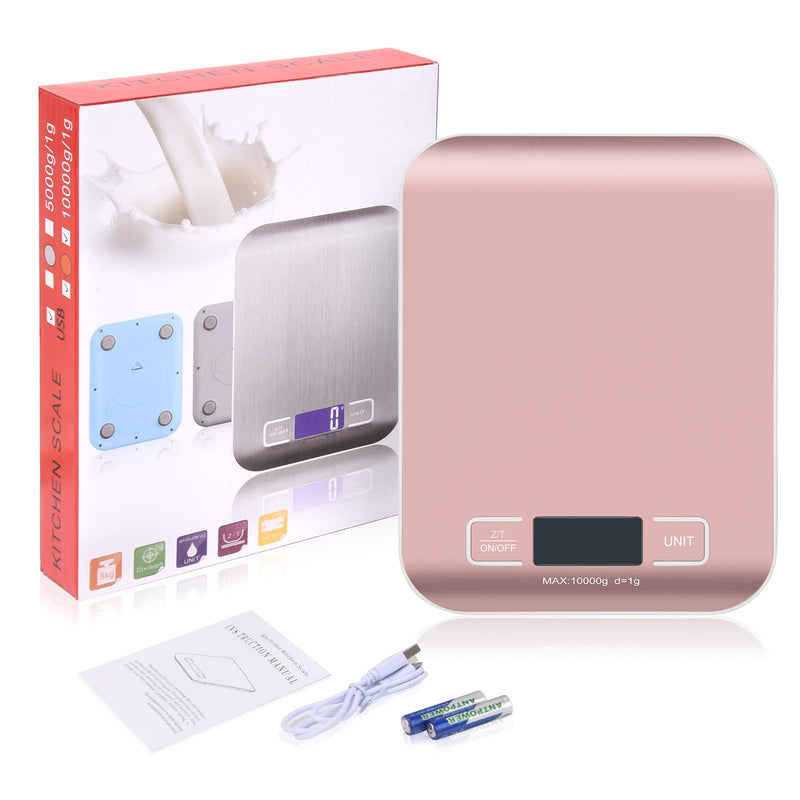Digital Shipping Scale, Kitchen Scale, Stainless Steel Accurate 10kg/1g Portable Rechargeable Small Postal Scale for Packages, Small Business, Handmade, Liquids, Jewelry, Boutique(Rose Gold) Rose gold Rechargeable(10kg/1g)