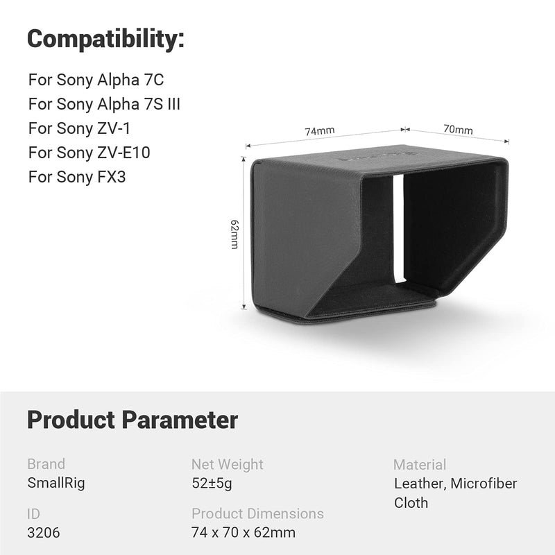 SmallRig Screen Hood Sun Hood Sunshade for Sony Alpha 7 IV / A7S III / A7C / A7CR / A7C II/ZV-E1 / ZV-E10 / ZV-1F / ZV-1 II/ZV-1 / FX3 Camera - 3206