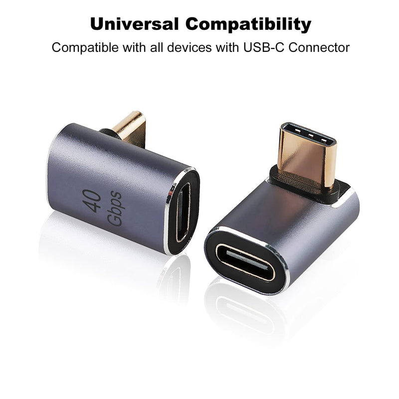 AreMe 90 Degree USB-C Male to Female Adapter, 2 Pack Right Angle 100W Type-C Adapter Extender for Steam Deck, ROG Ally, Switch, Notebook Computers, Tablet and Mobile Phones (Metallic Purple) Metallic Purple