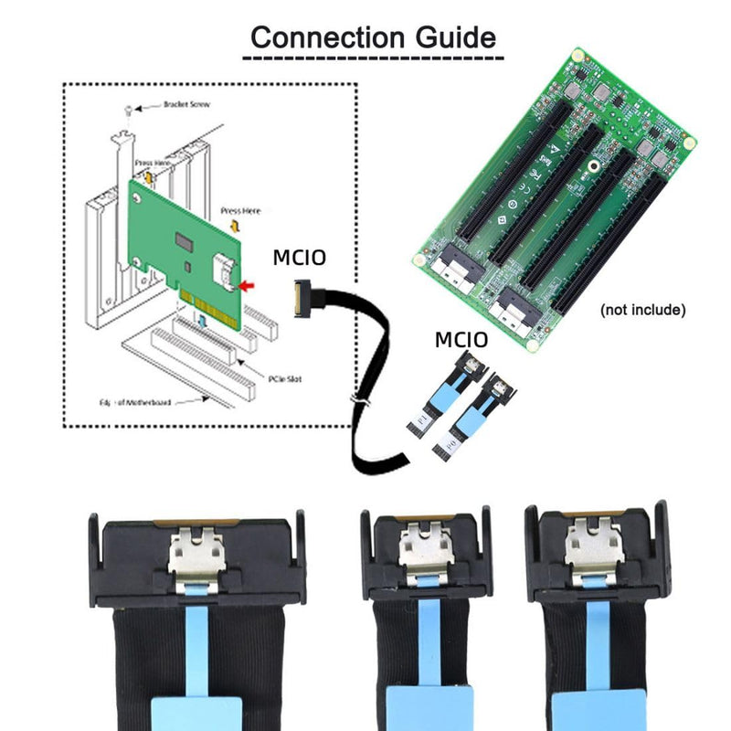 chenyang PCI-E 5.0 Mini Cool Edge IO MCIO 8X 74Pin 1 to 2 MCIO 4X 38Pin SFF-TA-1016 Extension Data Cable 0.5M 8X MCIO to 2 * 4X MCIO