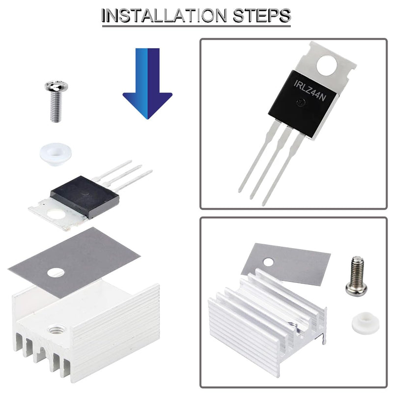 Youmile 20pcs IRLZ44N Mosfet Transistor IRLZ44NPBF N-Channel TO-220AB 47A 55V 3Pin International Rectifier with Heatsink Screw Disc Rubber Silicone Screwdriver