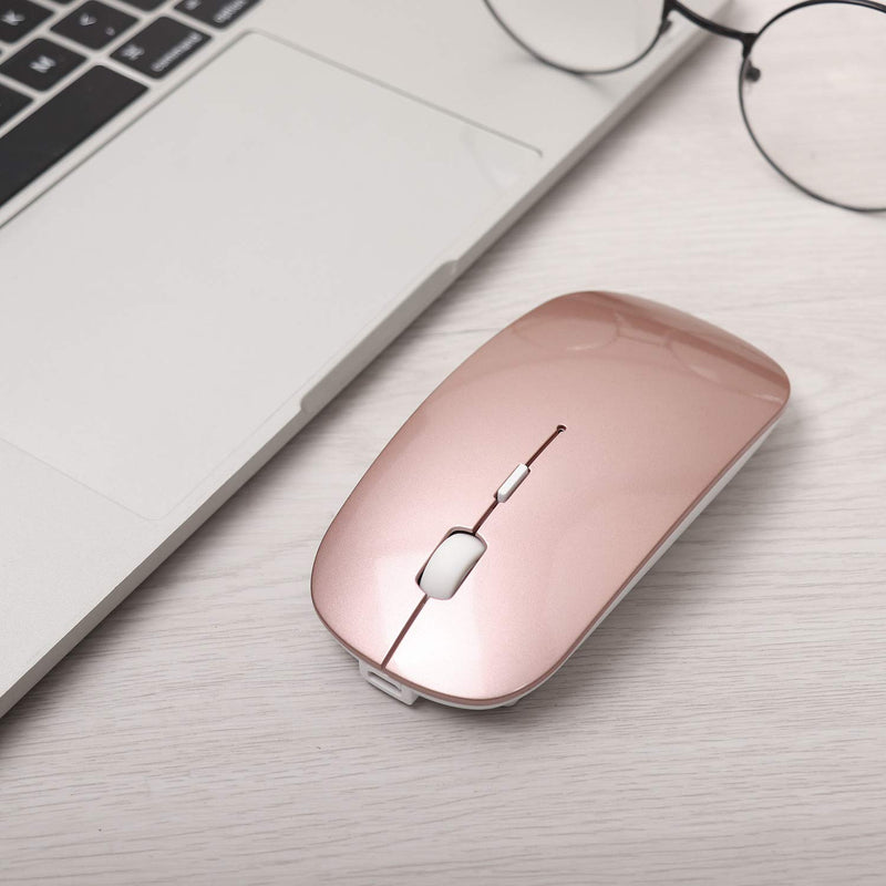 2.4GHz Wireless Bluetooth Mouse, Dual Mode Slim Rechargeable Wireless Mouse Silent USB Mice, 3 Adjustable DPI,Compatible for Laptop Windows Mac Android MAC PC Computer (Rose Gold)