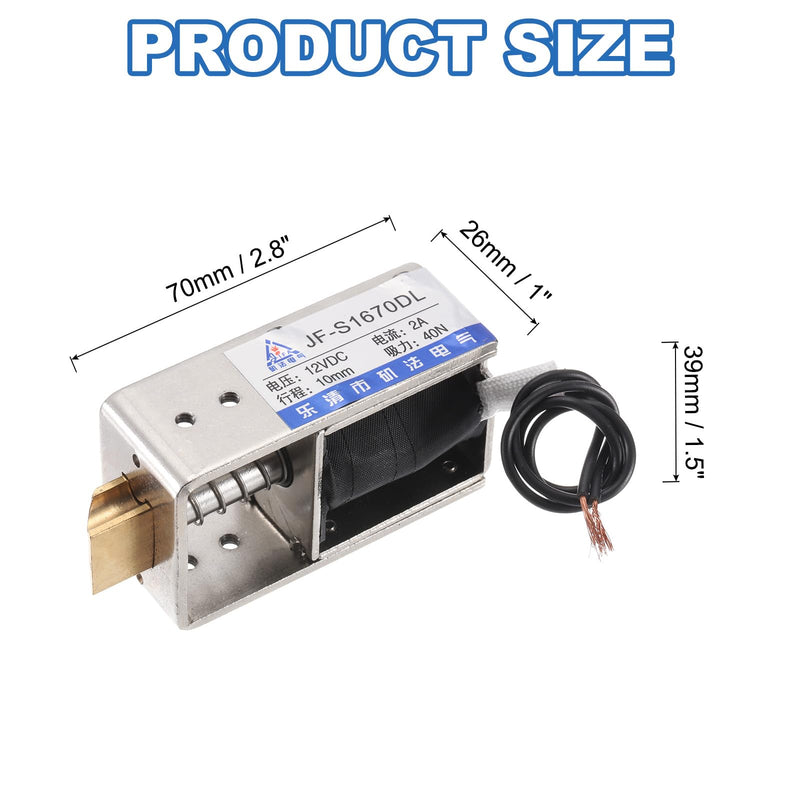 QUARKZMAN DC 12V 2A Solenoid Electromagnet Push Type 40N 10 mm Hub Electromagnetic Actuator Open Frame Linear Motion JF-S1670DL Magnet Electromagnet