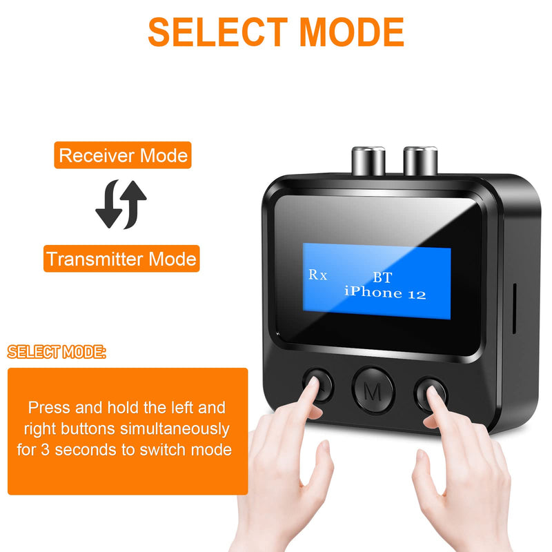 Bluetooth Transmitter Receiver for TV, Bluetooth Receiver for Home Stereo with RCA 3.5mm AUX & Display, Music Audio Adapter for Headphones/Speakers/Airplane/Home Theater/PC/Car, with TF Card Output