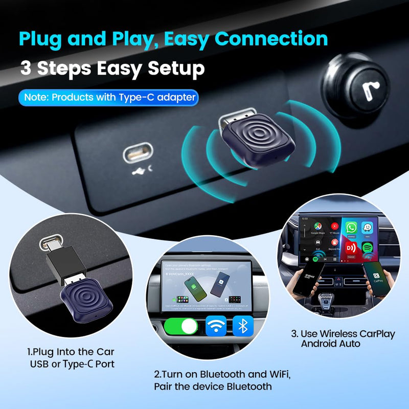 CarlinKit Mini Ultra 2-in-1 Wireless CarPlay & Android Auto Adapter | Wired to Wireless,USB-A/C Easy Setup No App,Auto-Reconnects Instantly,5.8GHz WiFi No Lag,OTA Updates with iOS 10+&Android 11+
