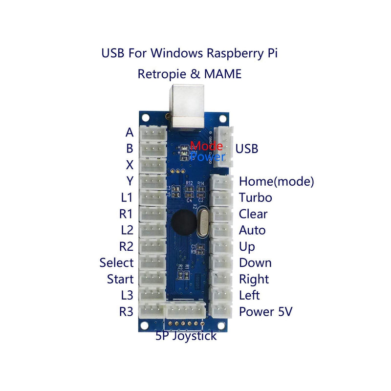 SJ@JX Arcade Game Stick DIY Kit Buttons with Logo LED 8 Way Joystick USB Encoder Cable Controller for PC MAME Raspberry Pi Color Mix