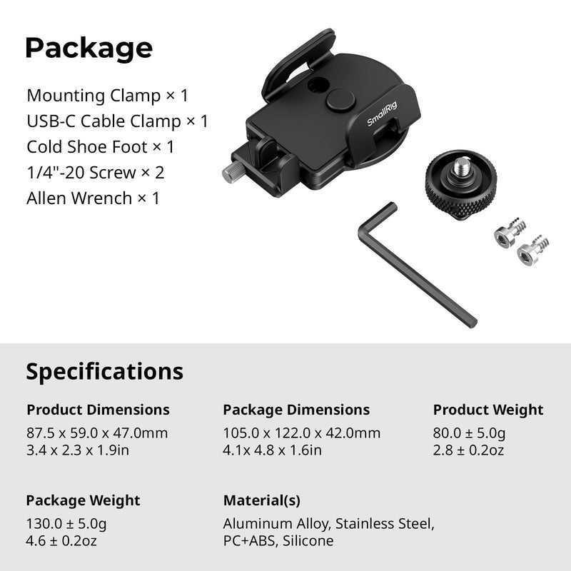 [AUSTRALIA] - SMALLRIG Universal SSD Holder for MagSafe, SSD Mount Bracket for Samsung T5 T7 SSD, for SanDisk SSD,for iPhone 17/16/15/14, for Camera Cage, with Cold Shoe & Cable Clamp, 40-60mm Wide Clamping - 5196 Clamp+Cable Clamp 
