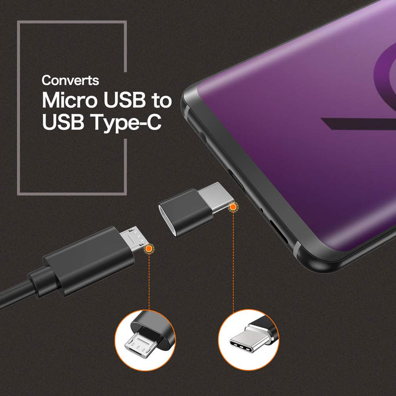 JXMOX USB Type C Adapter (4-Pack), Micro USB Female to USB C Male Fast Charging Connector for Samsung Galaxy S20 S10 S9 S8 Plus,Note 9 8,A10 A20 A51,LG V35 V30 G7 G6,USB C Charger (Black) Black