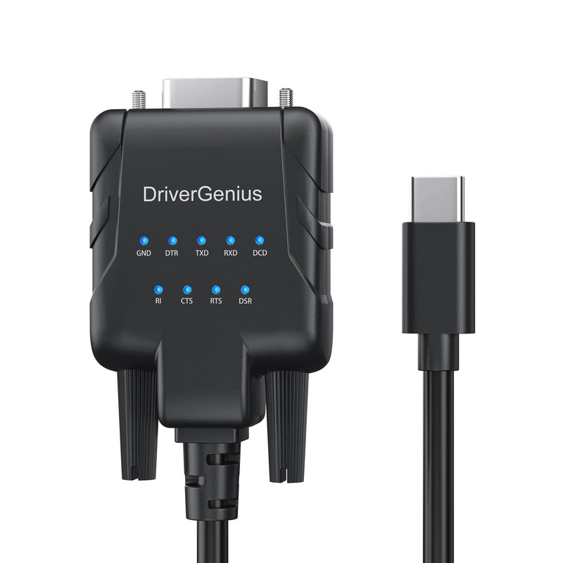 DriverGenius SerialPulseX USB-C to RS232 DB9 Adapter, 9-LED (2-Pack) | Full-Pin RS232 Signal Support for Stable Communication with IT Systems, Legacy Device Connectivity & Modem Compatibility 2 Pcs/Pack, (9xLED, C)