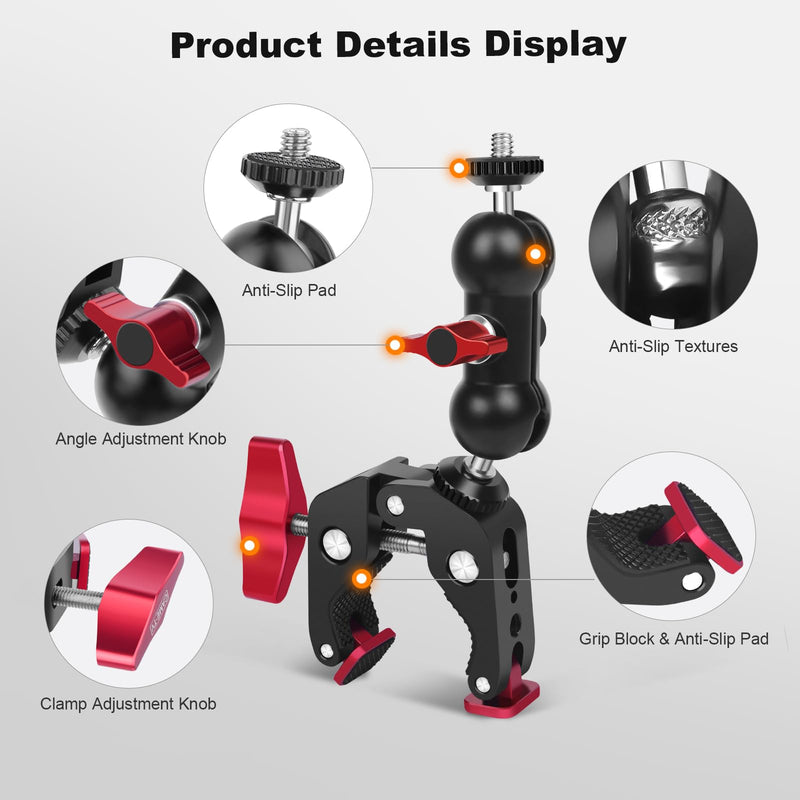 [AUSTRALIA] - Super Clamp with Dual Ballhead Magic Arm, Aluminum Camera Clamp Mount Kit for DSLR Action Camera/Phone/Monitor/Video Light/Microphone, Camera Mount for Tripod/Desk/Tube (SY006) 
