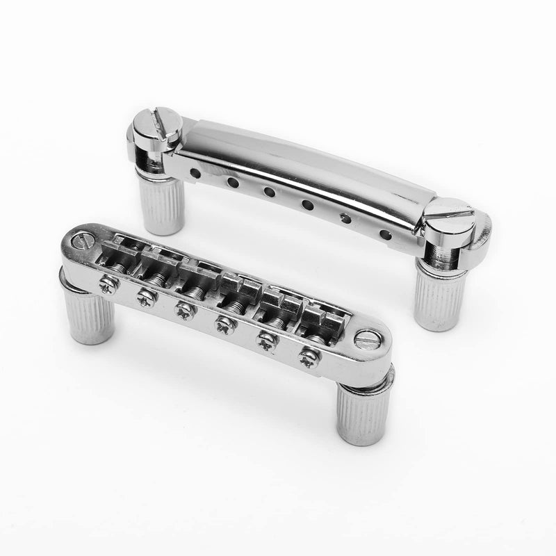 Swhmc Tune-O-Matic Bridge and Tailpiece Studs Set for LP Electric Guitar Replacement Parts, with 3L3R Guitar Locking Tuners Tuning Pegs Keys (Silver) silver