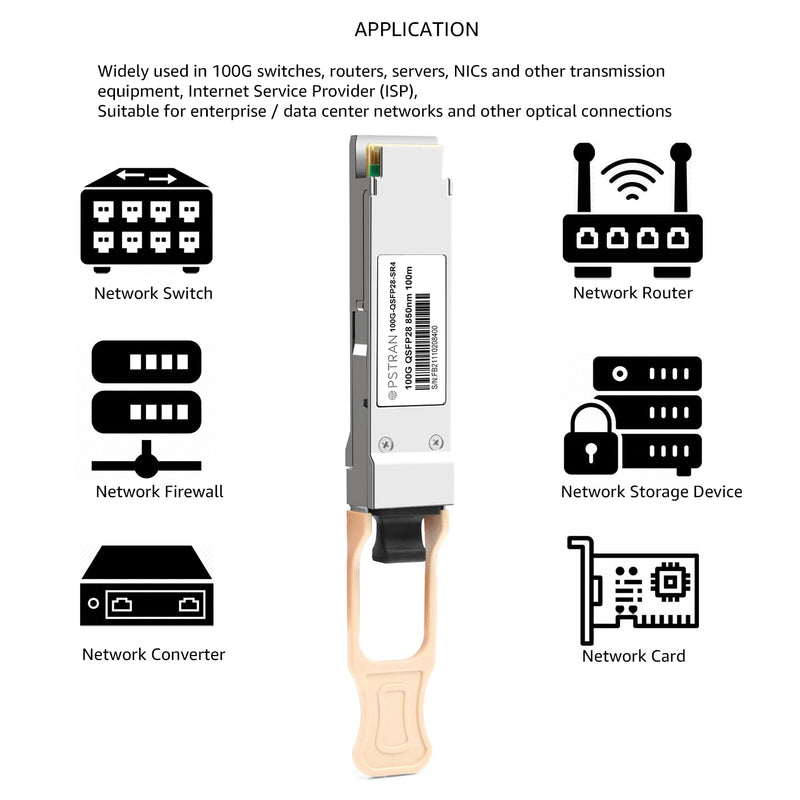 100GBASE-SR4 QSFP28 Optical Transceiver Module Compatible with Cisco QSFP-100G-SR4-S Meraki MA-QSFP-100G-SR4 100G QSFP28 SR4 850nm 100m DDM MPO-12/UPC MMF 100GBASE-SR4: 100m for Cisco