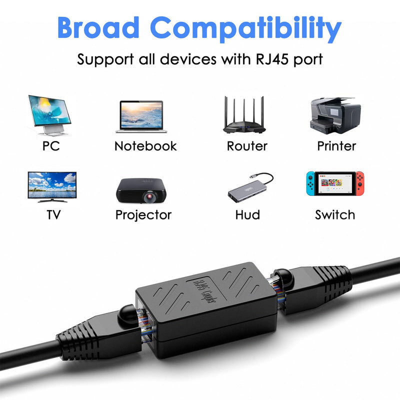 Dingsun RJ45 Coupler, Ethernet Extender Female to Female Ethernet Coupler for Cat7/ Cat6/ Cat5/ Cat5e(50Pack, Black) 50Pack