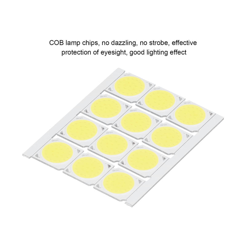 Haofy COB Integrated LED Light Chip, 12 Pieces COB Light Source High Performance Round LED Chip 12 W 36-41 V 1080 LM for DIY Interior Lighting (White) (White Light) White Light