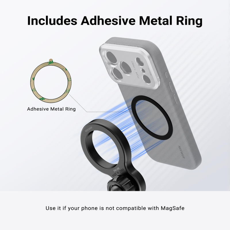 NEEWER Basics Magnetic Phone Tripod Mount Adapter, 360° Ball Head Aluminum Compact Lightweight Portable Phone Holder Attachment Compatible with MagSafe iPhone Samsung Android Video Recording, PA149