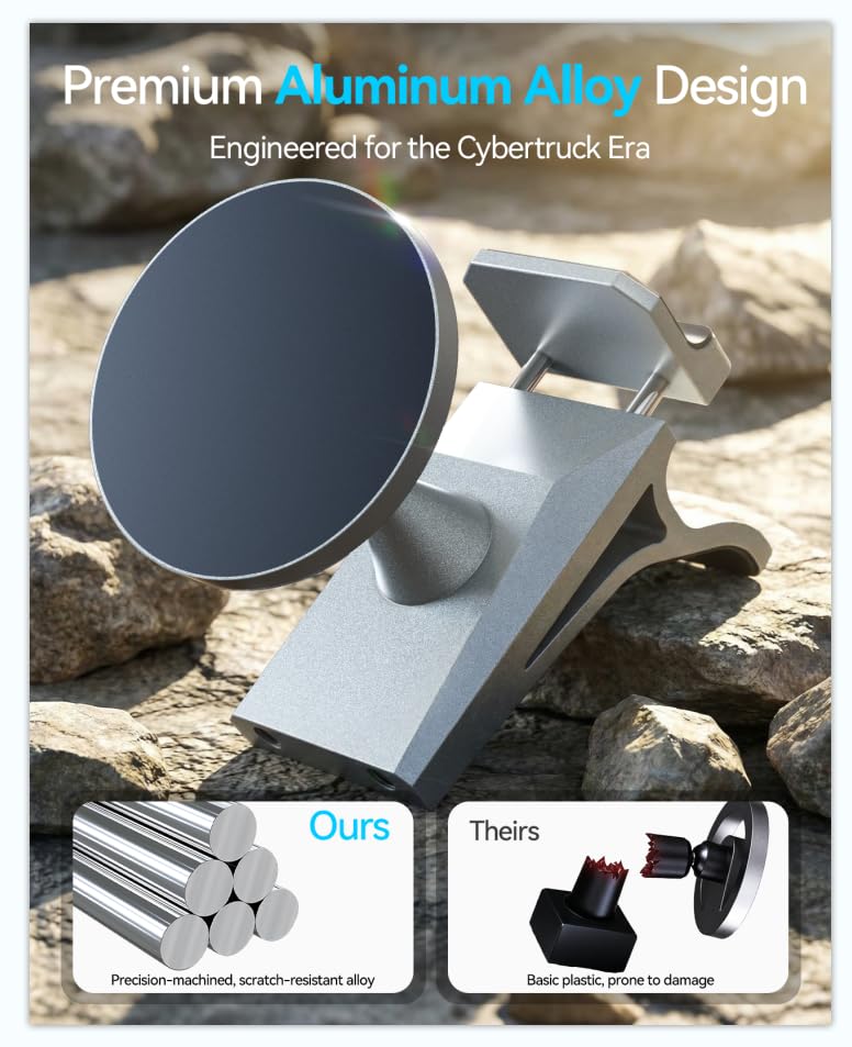 Phone Mount for Tesla Cybertruck The Ultimate Magnetic Phone Holder for Tesla Cybertruck Accessories | 360° Adjustable All-Metal Dash Mount with Strong Magnets Secure Clip-On Design Leaves No Residue Cybertruck, Dashboard