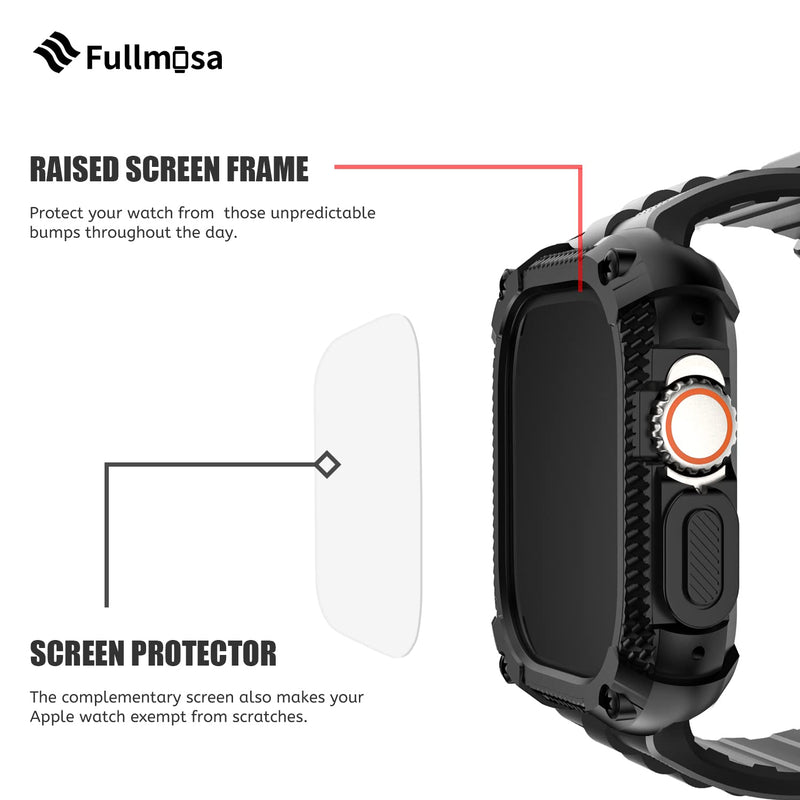 Fullmosa Compatible Silicone Apple Watch Band with Case 49mm Black & Compatible Metal Apple Watch Band with Case 49mm,Black and Gold