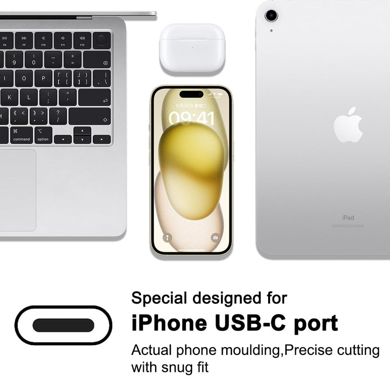 Designed for iPhone 15 Pro Max Plus USB-C Anti Dust Plugs Metal C Charging Port Cover Caps Protectors (5 Pack, Black)