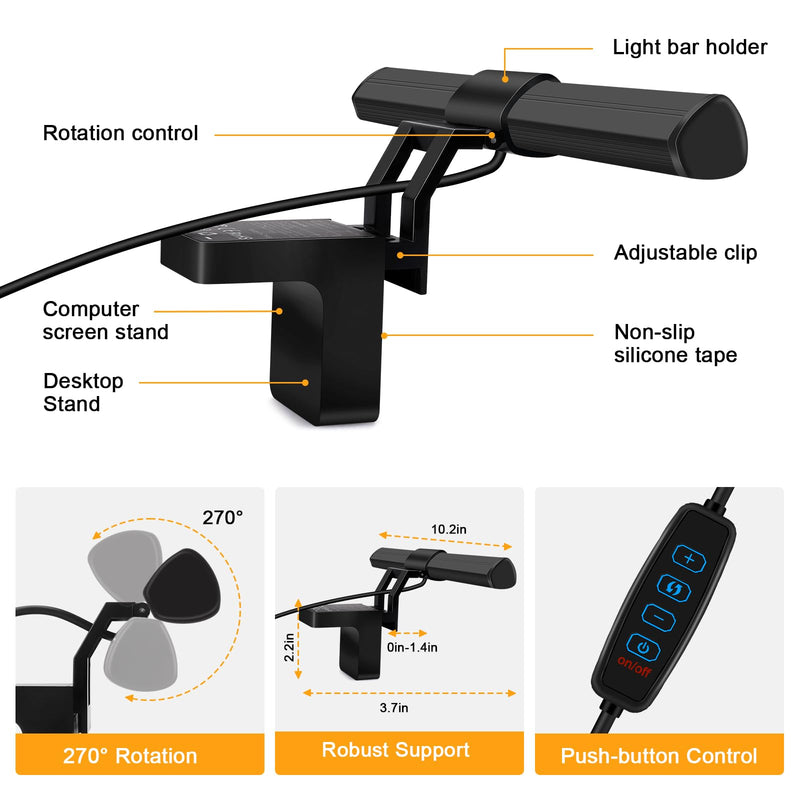 Video Conference Lighting - Webcam Light for Streaming, 3 Color Adjustable Light & Anti-Blue-Light, LED Monitor Laptop Light for Zoom Calls, Video Conference, Online Class, Live Streaming