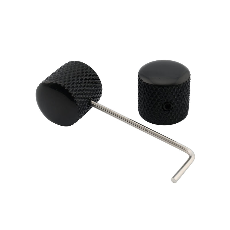 Musiclily Pro 1/4" Steel Fine Knurled Dome Knobs Universal Fitting Control Knobs with Set Screw for Electric Guitar or Bass, Black (Set of 2)