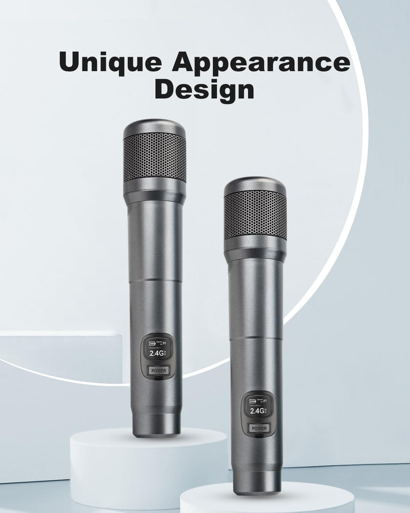 Wireless Microphone, Dual Handheld Dynamic Mic with Rechargeable Receiver, 40H Duration, 200ft Range, Plug and Play, Karaoke Microphone for Singing, Karaoke, Meeting, Church, Wedding
