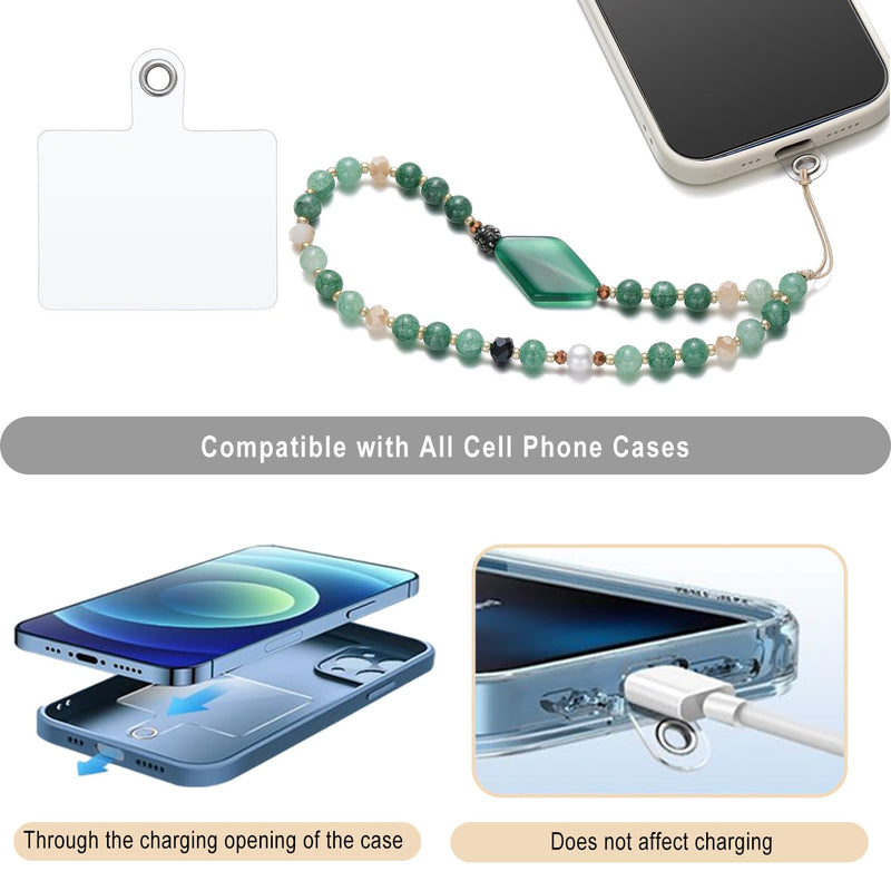 S.J JEWELRY Phone Charm Phone Wrist Strap with Tether Tab Beaded Phone Lanyard Phone Wristlet Handmade Semi-Precious Gemstone Phone Chain Green