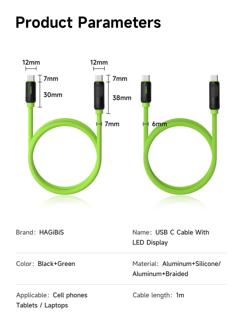 Hagibis USB 4 Cable, LED Display USB C 240W Fast Charging Cable with 8K@60Hz 40Gbps Data Transfer Thunderbolt 4/3 Video Cord for iPhone 17 16 15 Pro Max, iPad, MacBook Pro Air (Pack of 2) 3.3FT (Pack of 2) Silicone Black