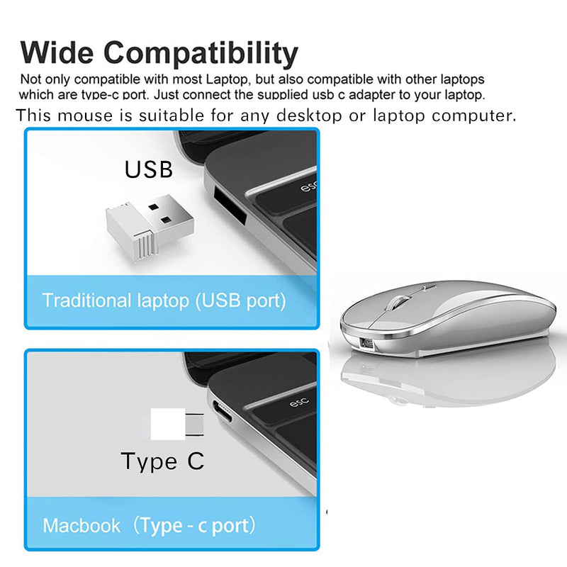 Rechargeable Wireless Mouse for Mac Wireless Mouse for Laptop iMac MacBook Pro MacBook Air Desktop Computer Chromebook Windows (Silver) silver