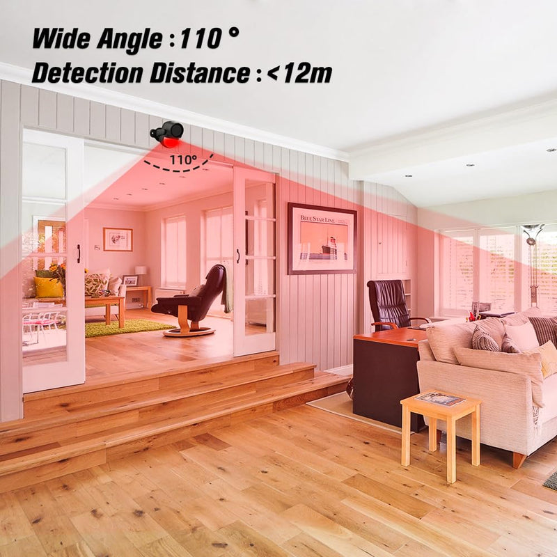 125dB Loud Motion Sensor Alarm with 328ft Remote Control(40ft PIR Detector, 3*AA Batteries), Indoor Wireless Infrared Security Motion Detector with Siren for Home/Shed/Garage (Black) Black