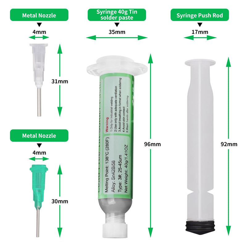 Gruiqrd Syringe Soldering Paste Flux Sn42 Bi58, Lead-Free Soldering Paste, Soldering Flux Tin Paste, Low Temperature Solder Paste 138 Degrees, for BGA LED SMD SMT Solder (1.41 oz/40 g)