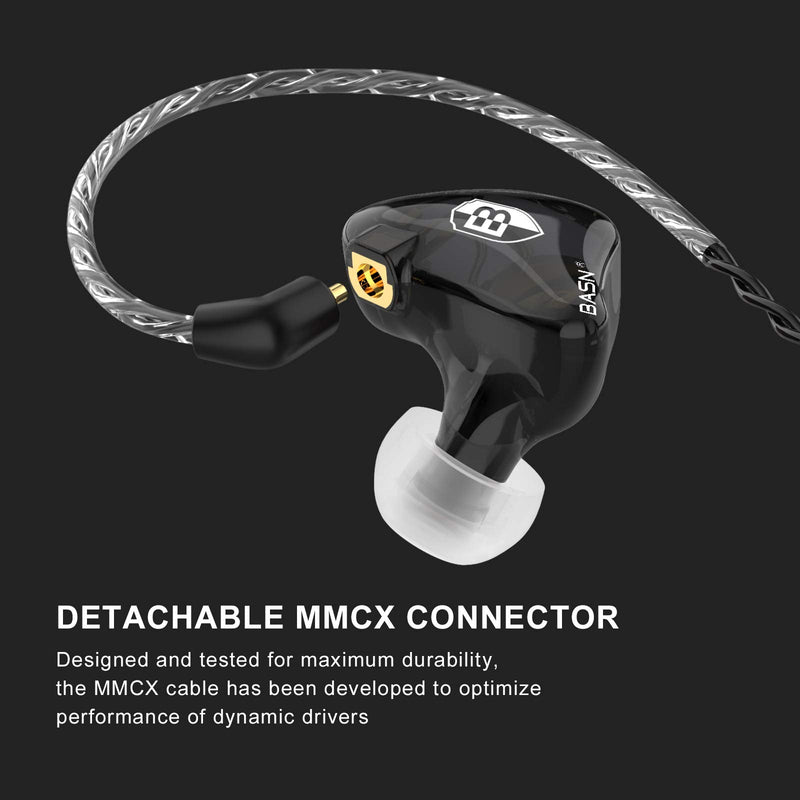 BASN Bsinger PRO in-Ear Monitors Hybrid Dynamic Dual Drivers Two Detachable MMCX Cables Musicians in-Ear Earbuds Headphones (Black) Black